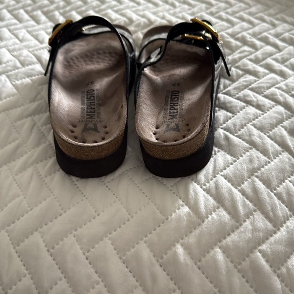 Mephisto Black Sandals with Gold Buckles - Picture 2 of 9
